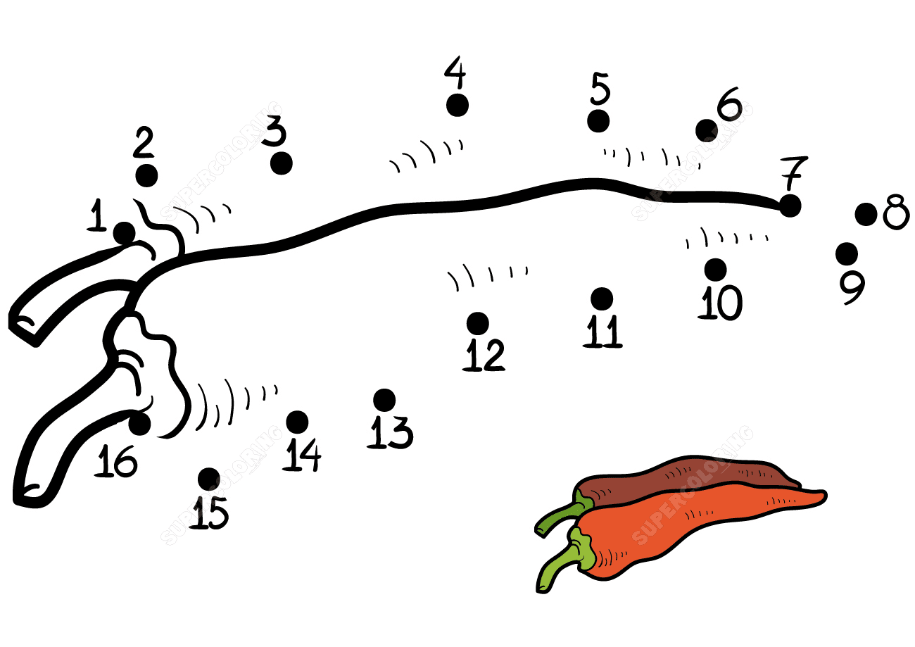 Pimenta malagueta se conecta aos pontos para desenhar Página para colorir
