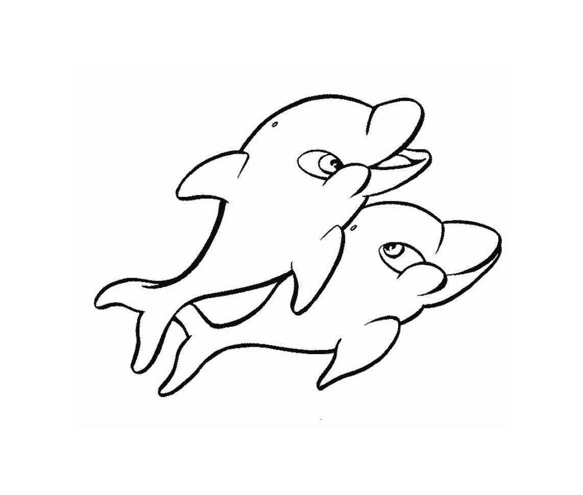 Smiling dolphins play together Coloring Page