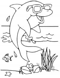 Funny Dolphin wears sunglasses Coloring Page