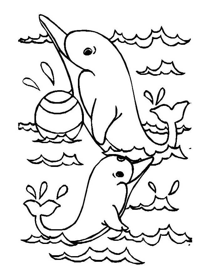 Dolphins play with ball in the sea Coloring Pages - Free Printable ...
