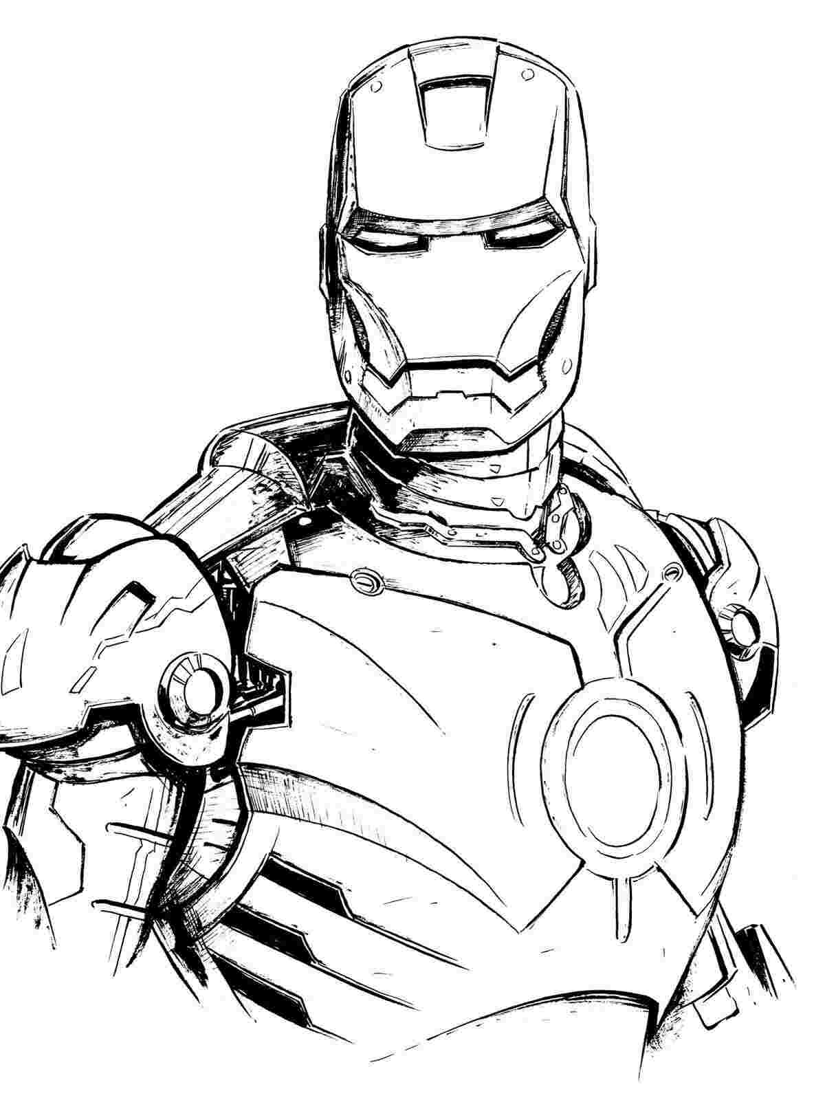 L'horrible armure d'Iron Man a un cercle puissant sur sa poitrine Coloriage