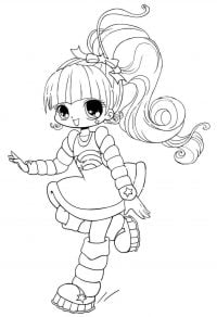 Chibi beautiful girl sings while running Coloring Pages