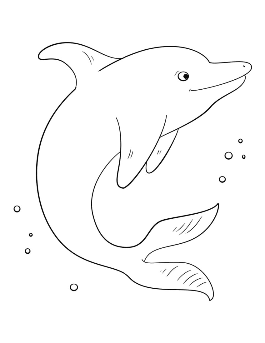 Desenho de golfinho fofo sob o mar para colorir