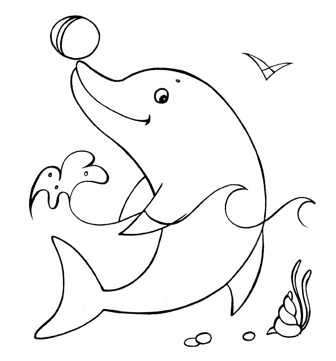 Dolphin playing with ball Coloring Page