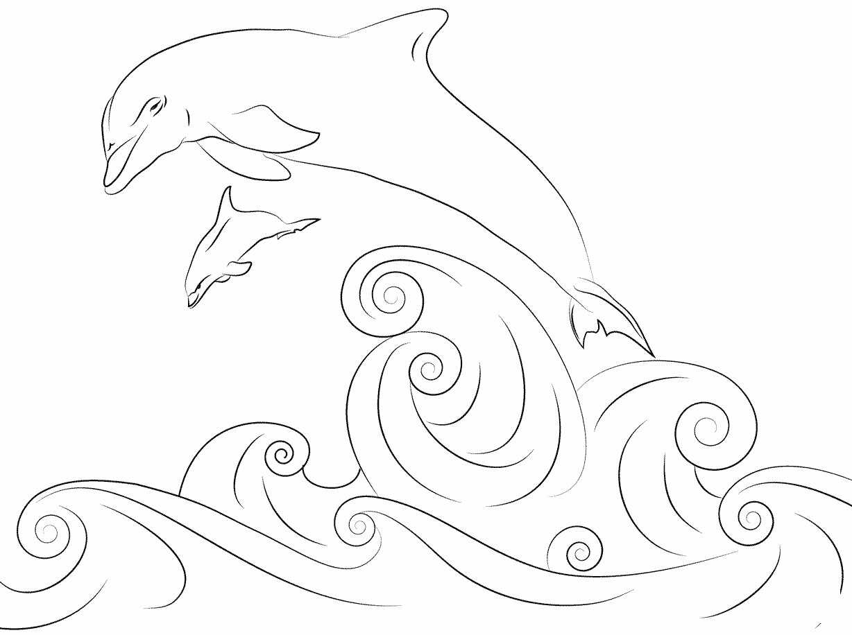 Dolphins jumping out of water Coloring Page