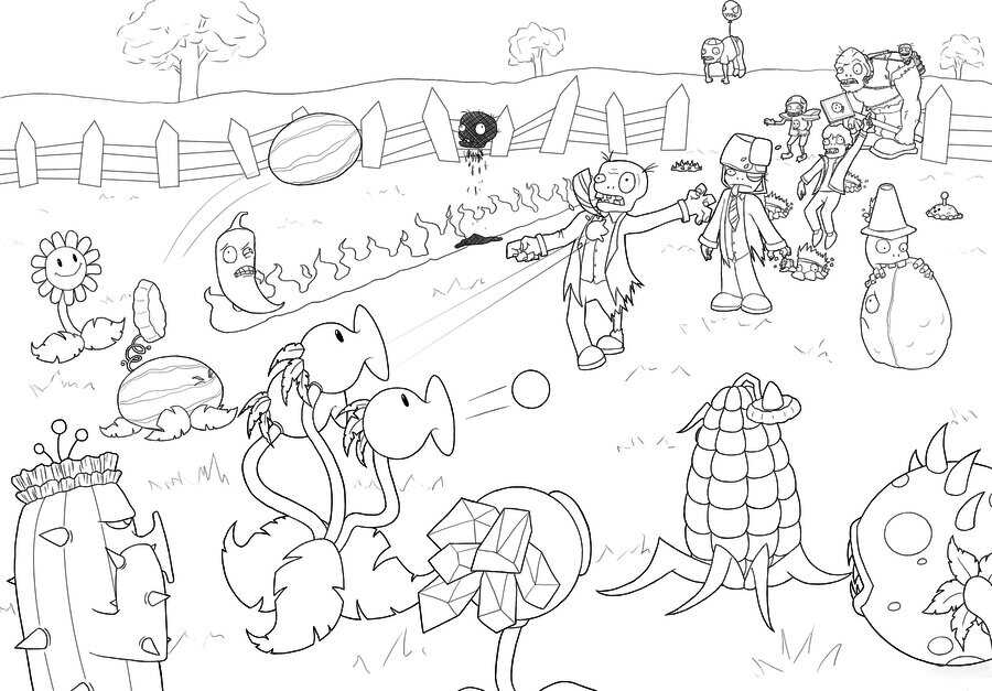 Drawing Scene of PvZ Coloring Pages