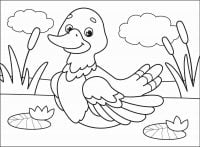 Niedliche Cartoon-Ente spielt auf der Cloud Day Malseite