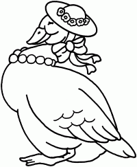 Duck wearing hat and pearl necklace Coloring Pages