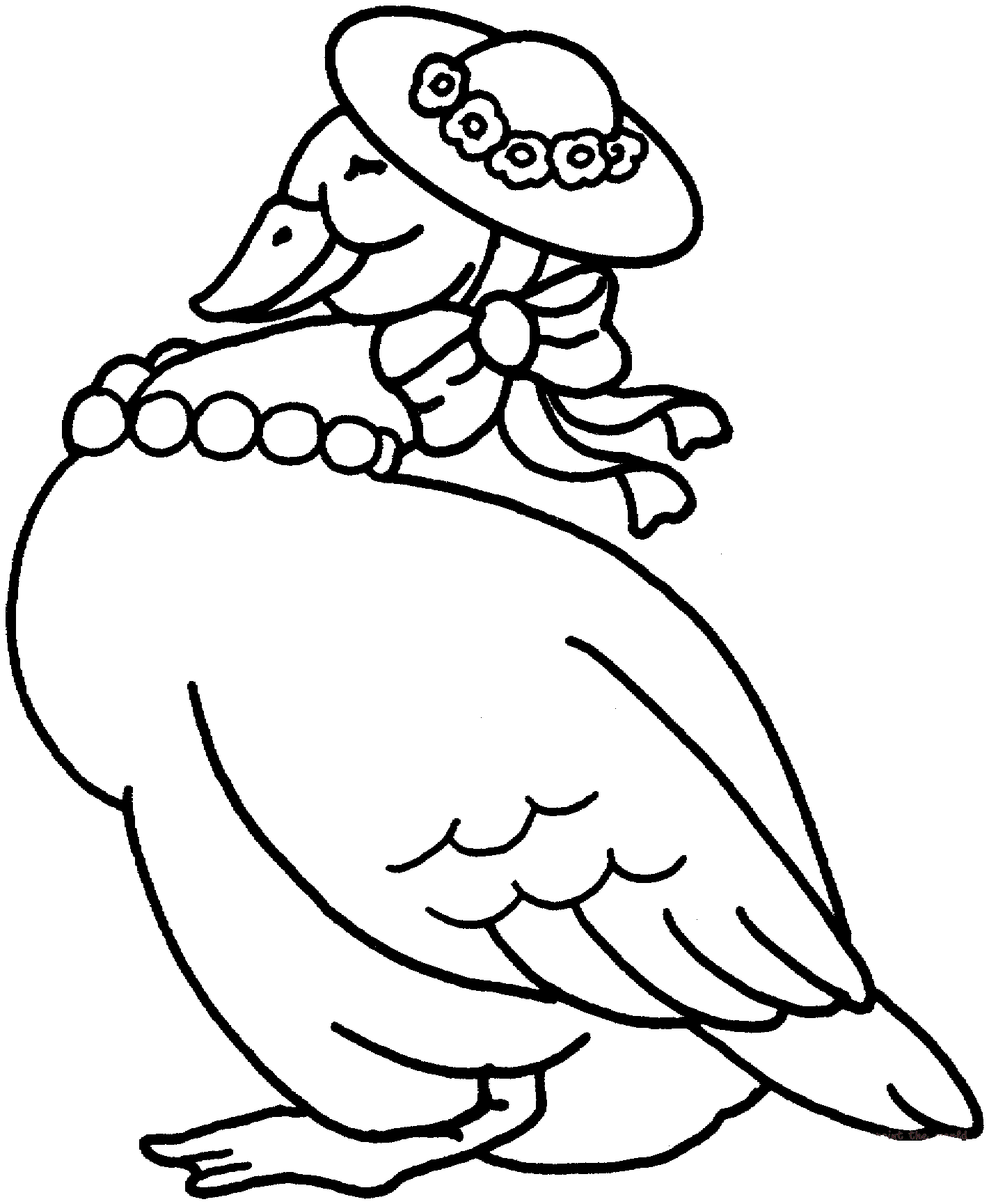 Duck wearing hat and pearl necklace Coloring Pages
