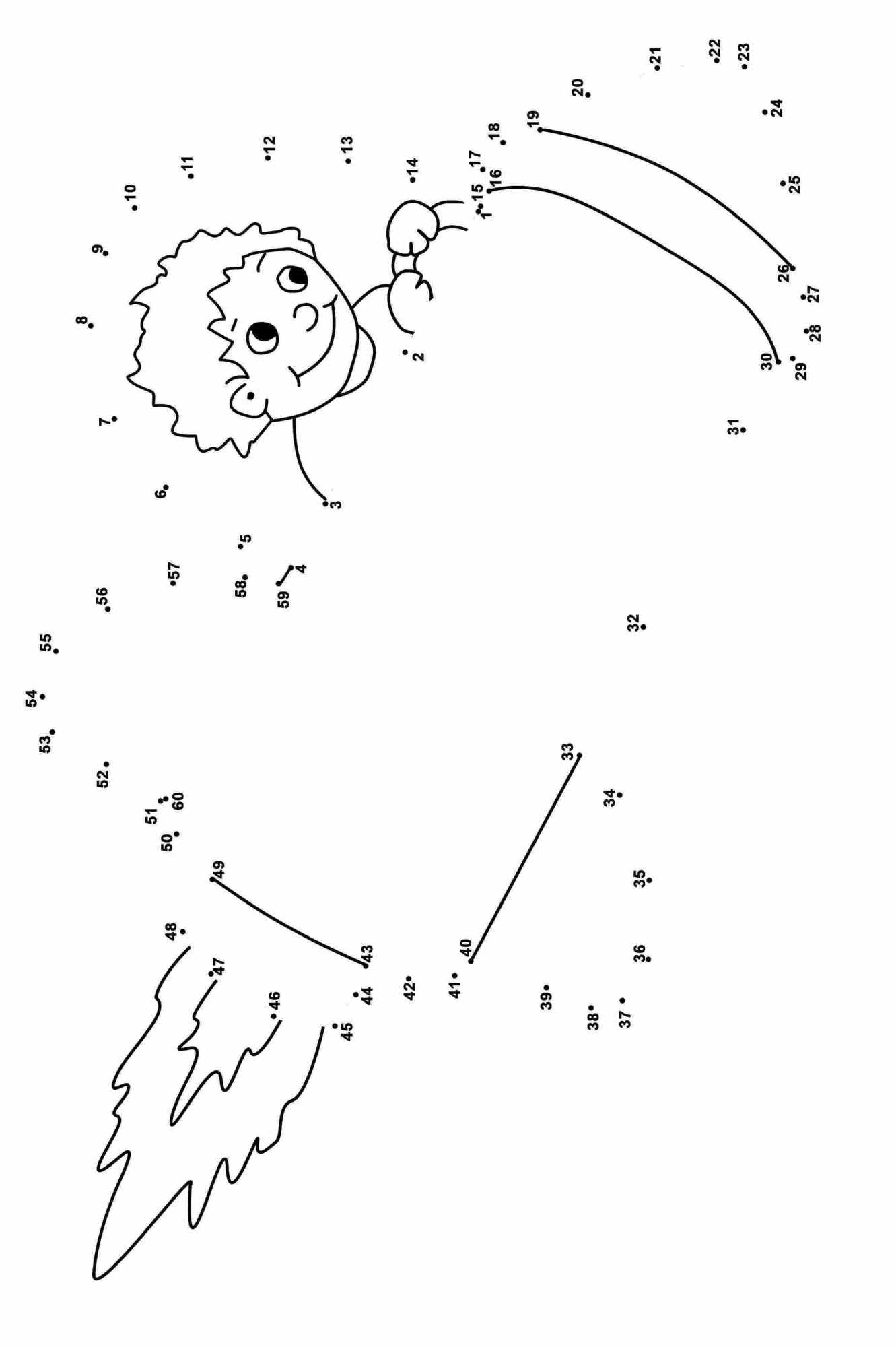 Dot-to-dot The kid on the rocket fly to the sky Coloring Page