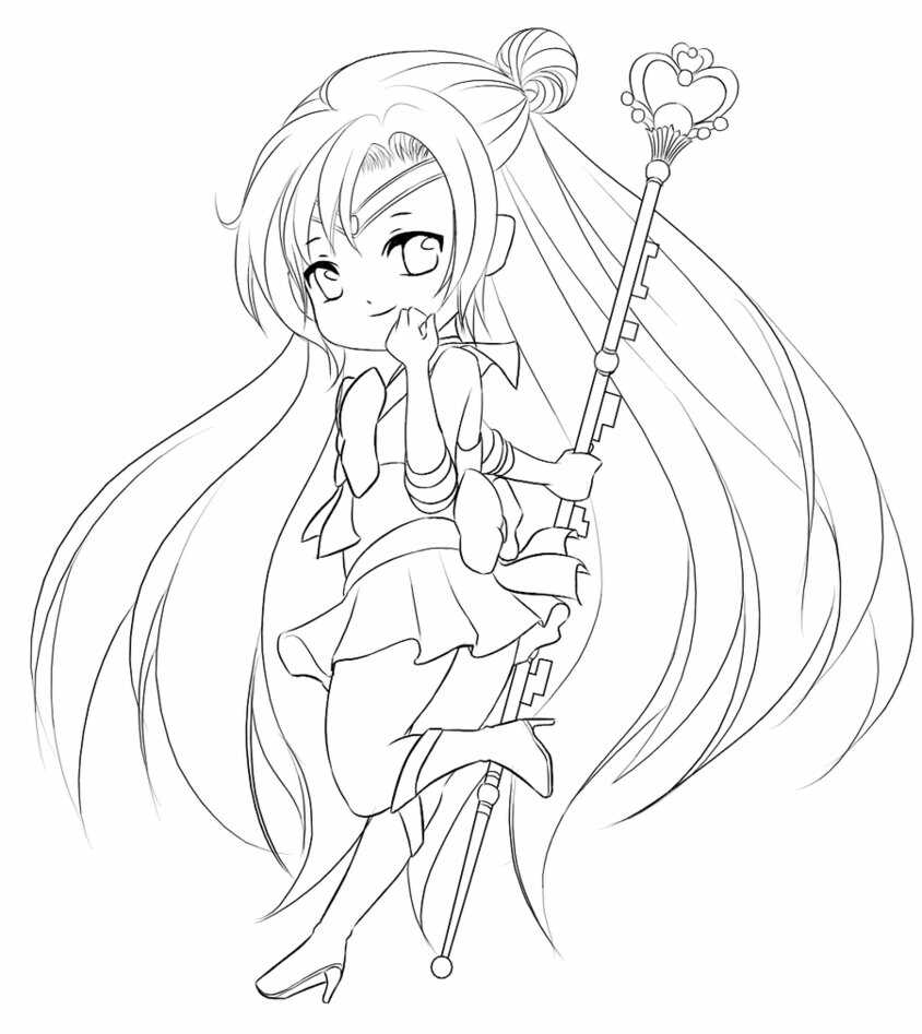 Chibi Girl With A Magic Rod Running Fast Coloring Pages