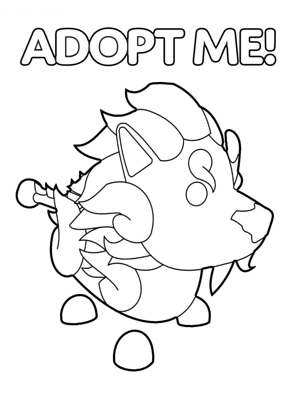 Guardian Lion in Adopt me glows horns, tail, mane, and paws Coloring Pages