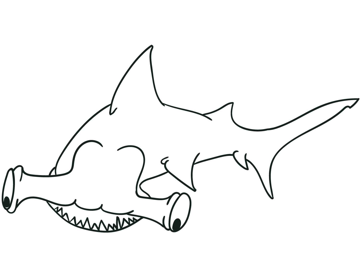 Hammerhead Shark Up Side Down Under The Sea Coloring Pages