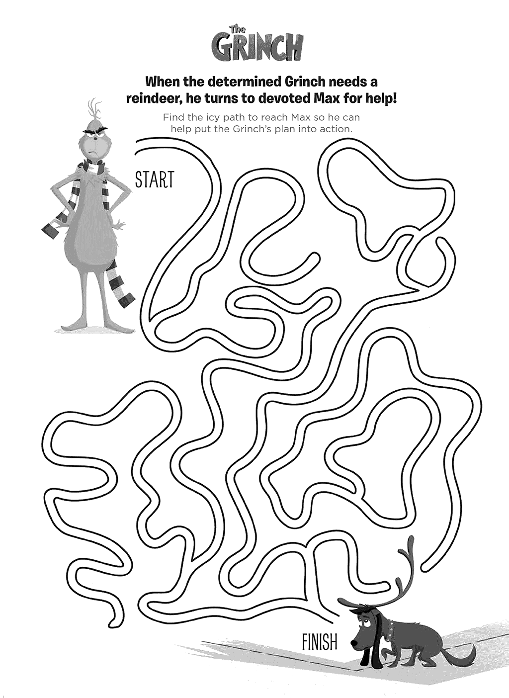 The Grinch Maze Hilf Grinch, den eisigen Weg zu finden, um Max Coloring Page zu erreichen