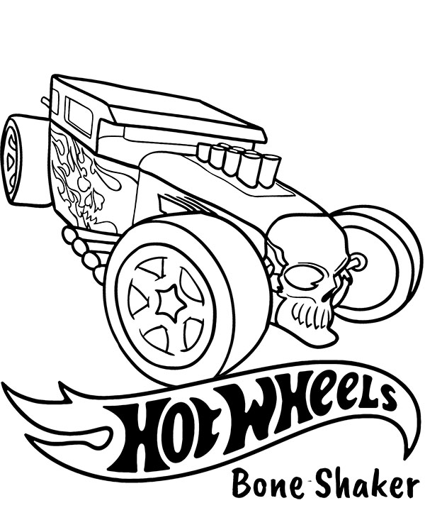 Bone Shaker hat einen Totenkopf mit gekreuzten Knochen auf dem Aufdruck von Team Hot Wheels von Hot Wheels