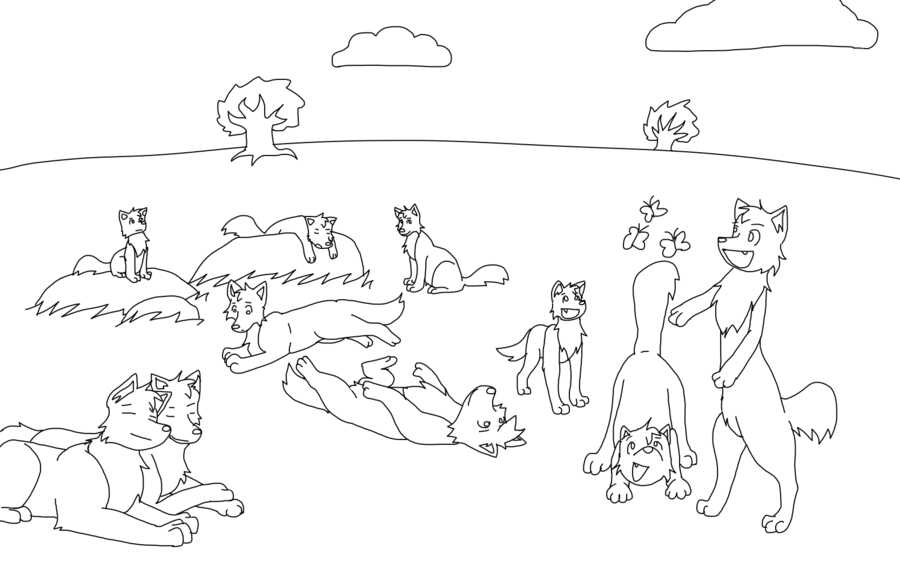 Pack Of Wolves In Peaceful Morning Coloring Pages
