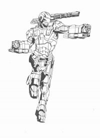 Iron man armor has a war machine gun on its shoulder and it possesses two iron claws in each hand Coloring Page
