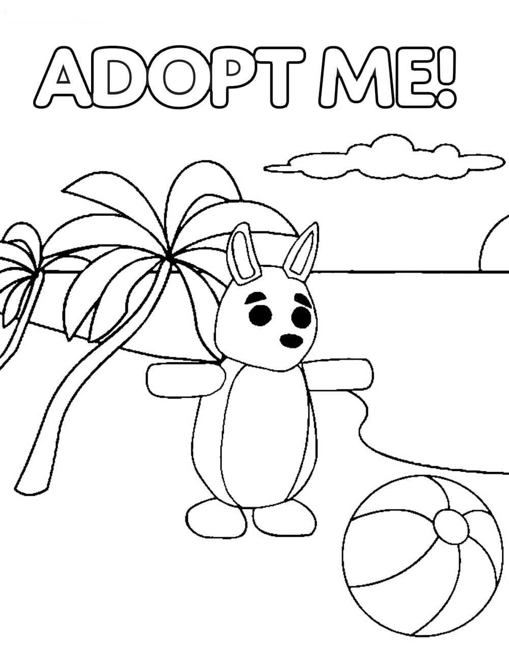 The Kangaroo from Adopt me plays ball at the beach Coloring Pages