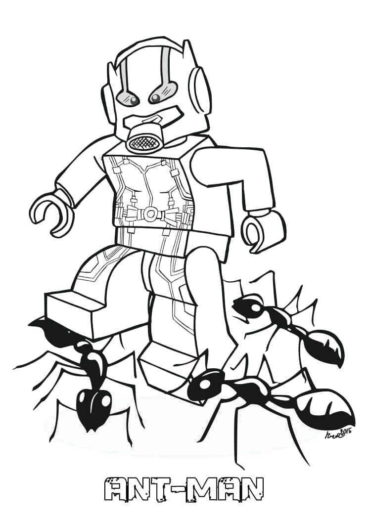 Ant-man Lego tries to kill some black ants Coloring Pages