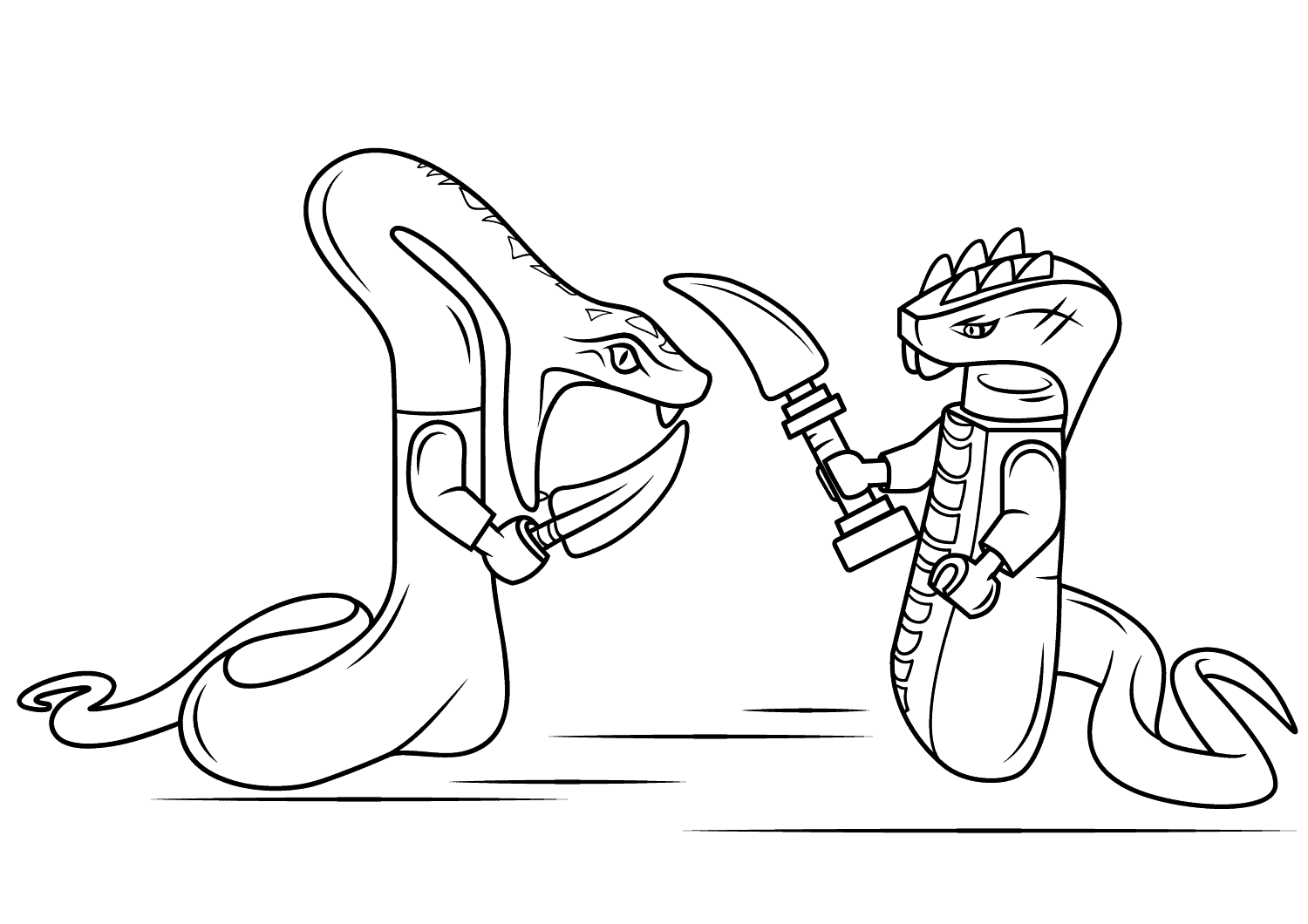 desenho de Lego Ninjago Snakes Acidicus luta para Pythor