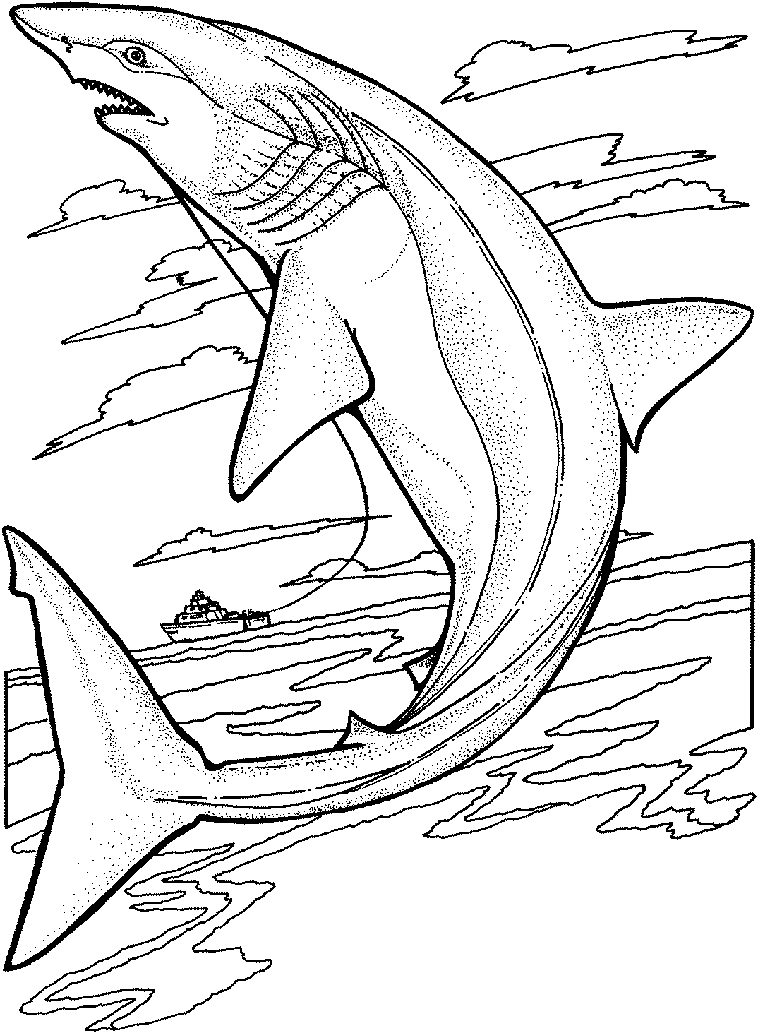 Citroenhaai springt uit het water Kleurplaat
