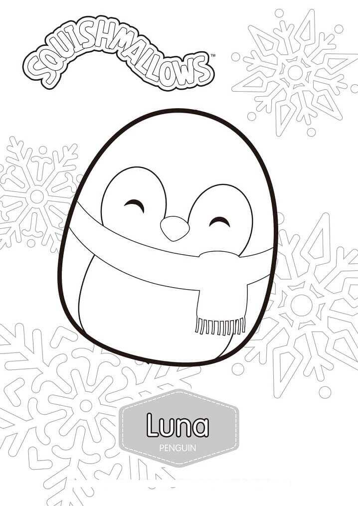 Happy Luna The Penguin From Squishmallow Coloring Pages