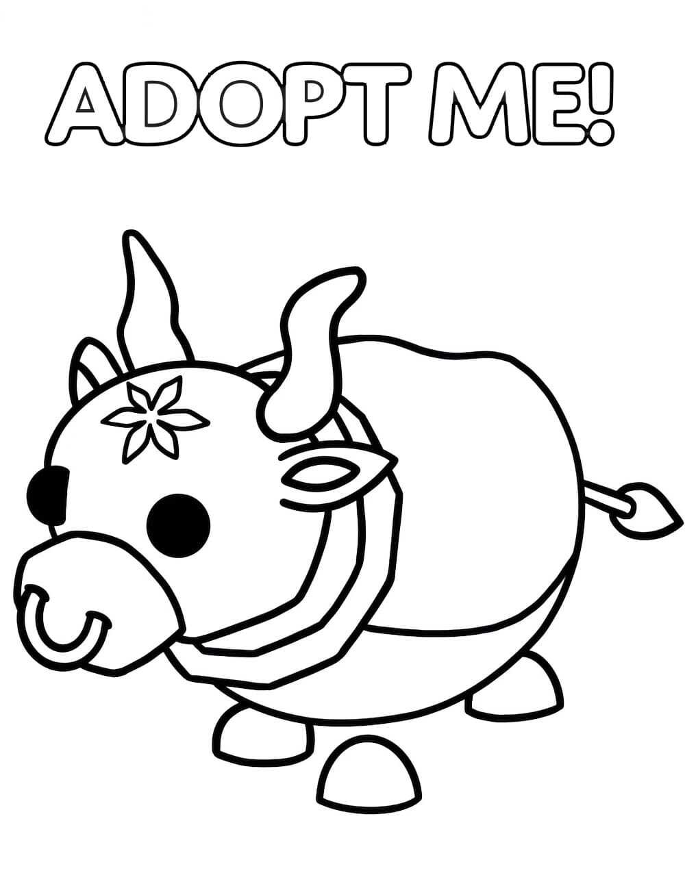 The Luna Ox has a ring in its nose from Adopt me Coloring Pages