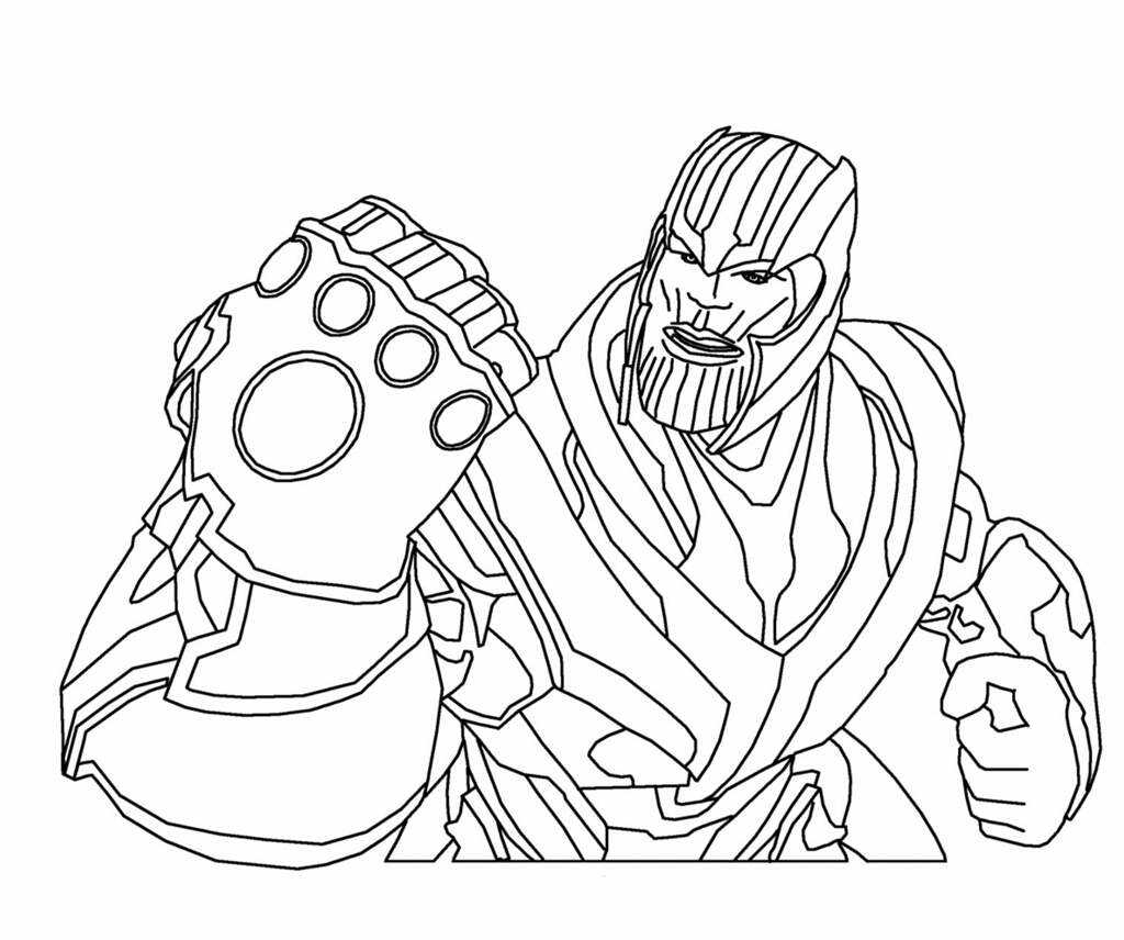 Marvel Villain Thanos wears warrior cap has six Infinity Gems Coloring Page