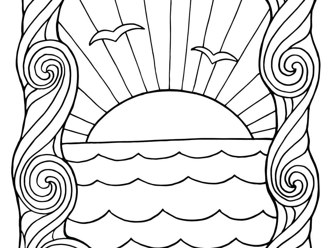 Seagulls in the sunset Coloring Page