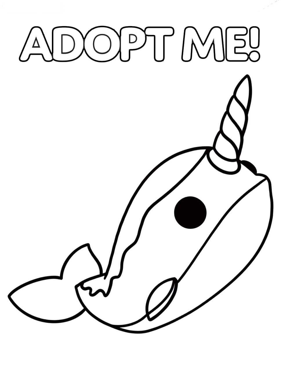 Adopt me the Narwhal has a tusk on top, with its tail fins at the back Coloring Pages