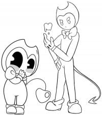 Chibi cute Bendy und Sammy Lawrence von Bendy and the Ink Machine Coloring Page