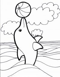 The dolphin plays with ball in the cloud day Coloring Pages