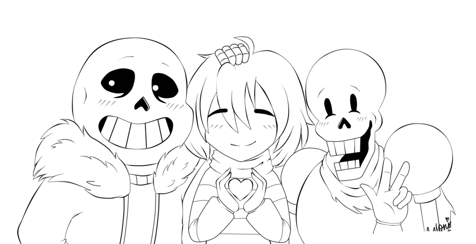 Sans, Frisk and Chara Coloring Page