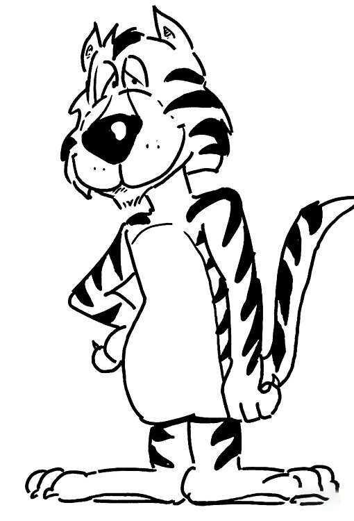 Sad tiger stands with hands on the hips and elbows turned outward Coloring Page