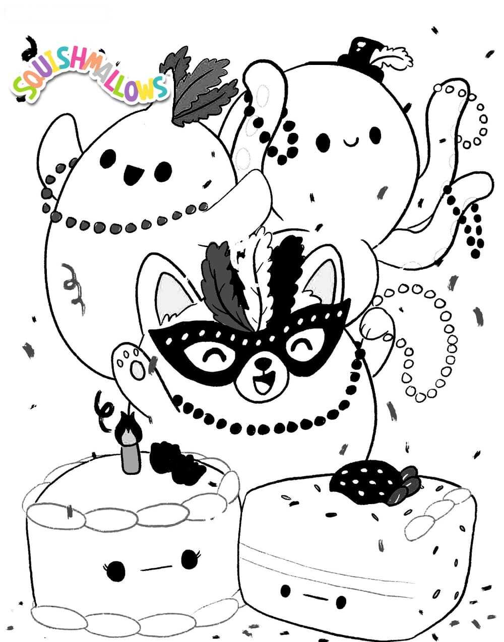 Squishmallow Animals Dances In Party Coloring Page - Free Printable