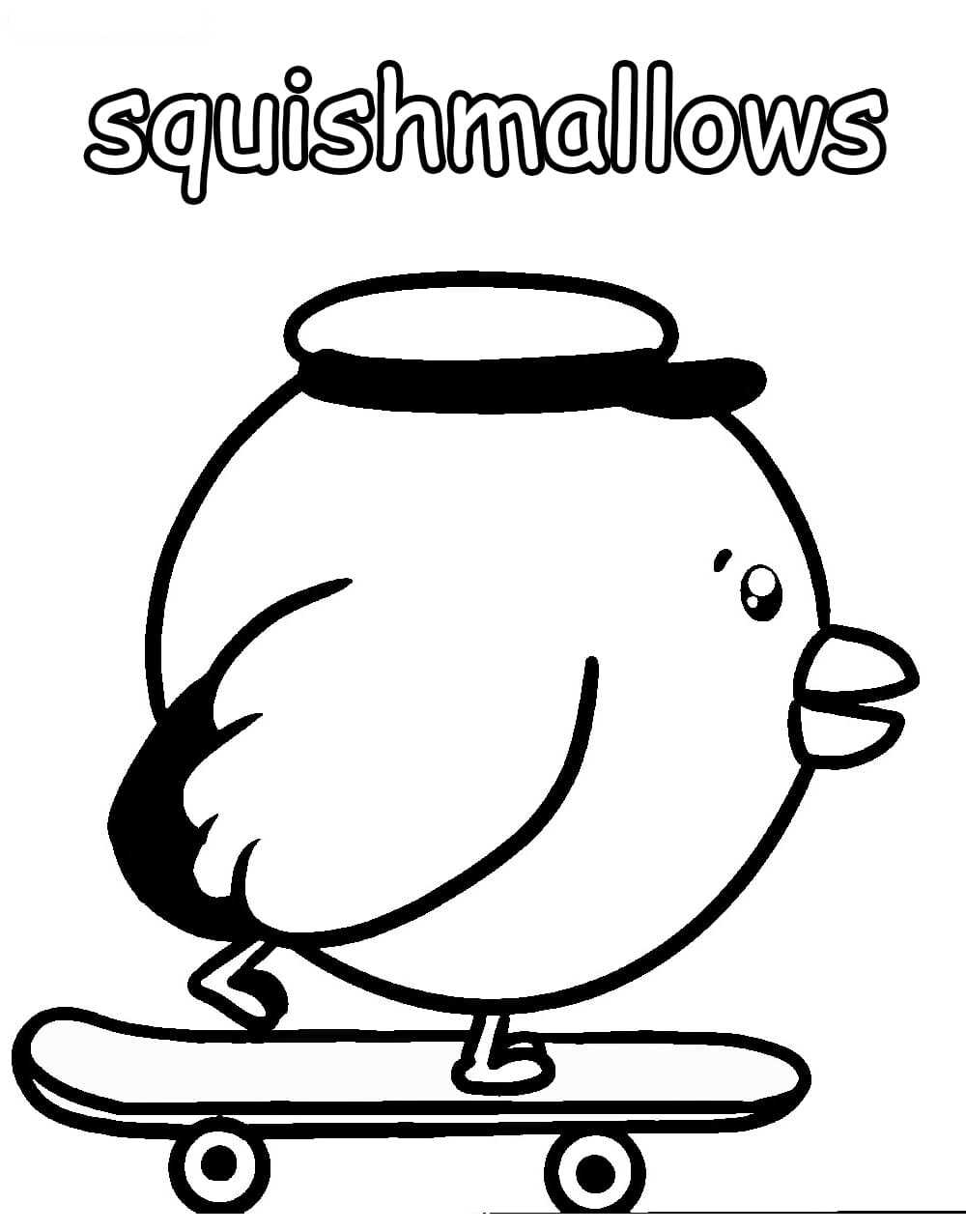 Squishmallow Bird Play Skateboarding Coloring Pages