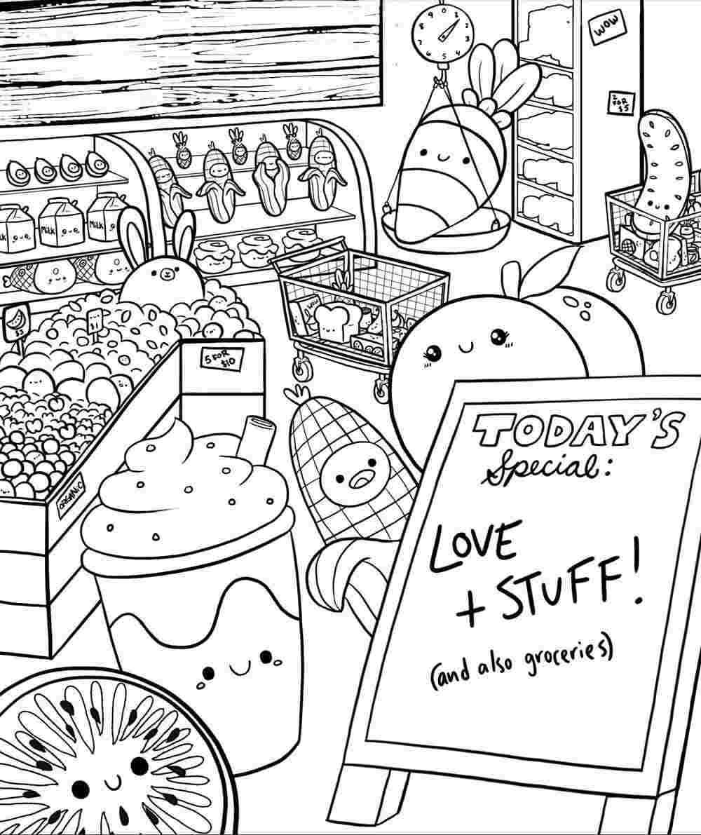 Grocery store of Squishmallow animals Coloring Page Free Printable