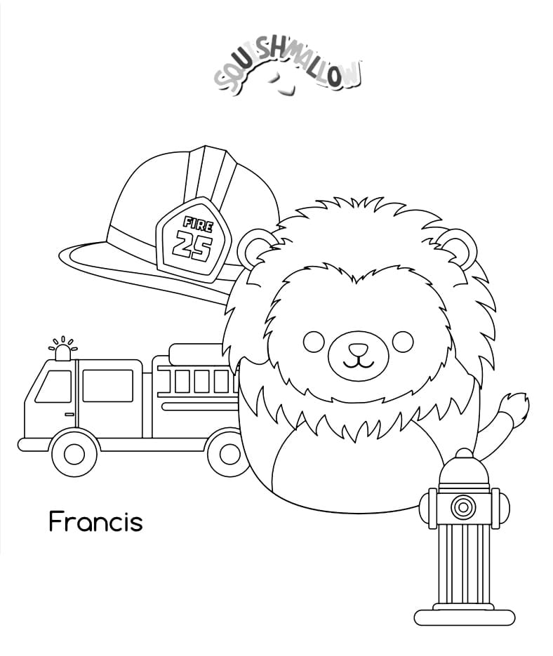 Squishmallow Francis the Lion want to be a firefighter Coloring Page