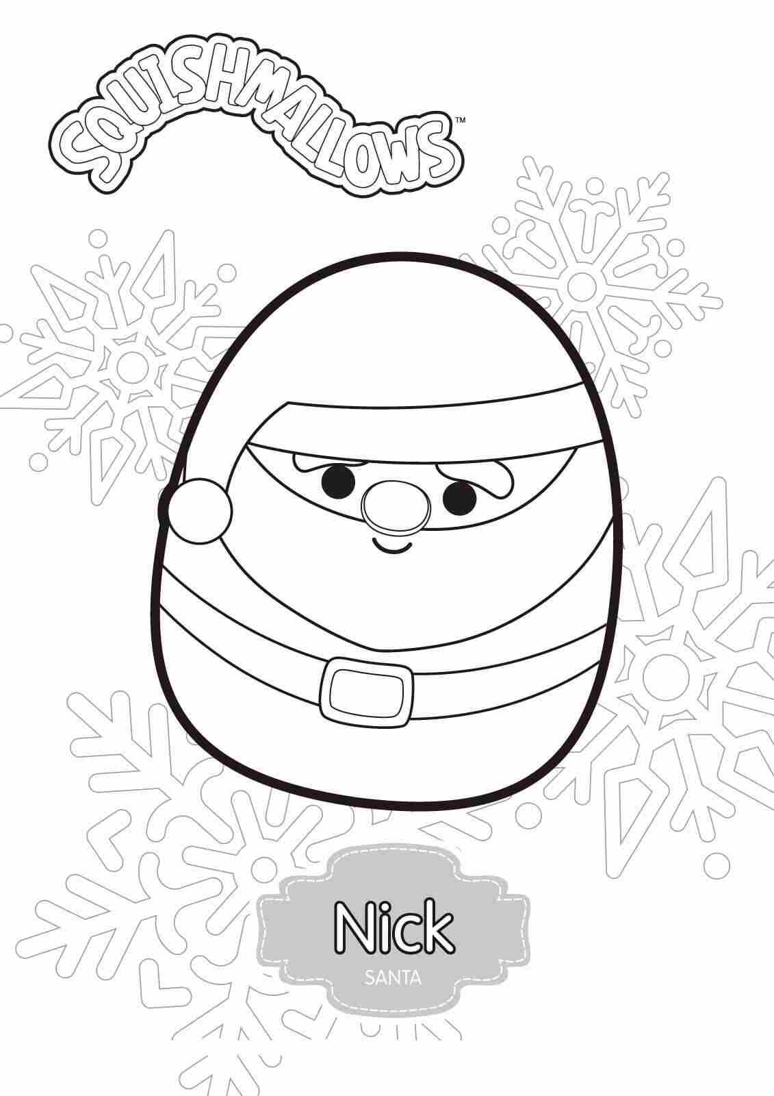 A Red Squishmallow Called Nick The Santa Claus From Christmas Squad Coloring Pages