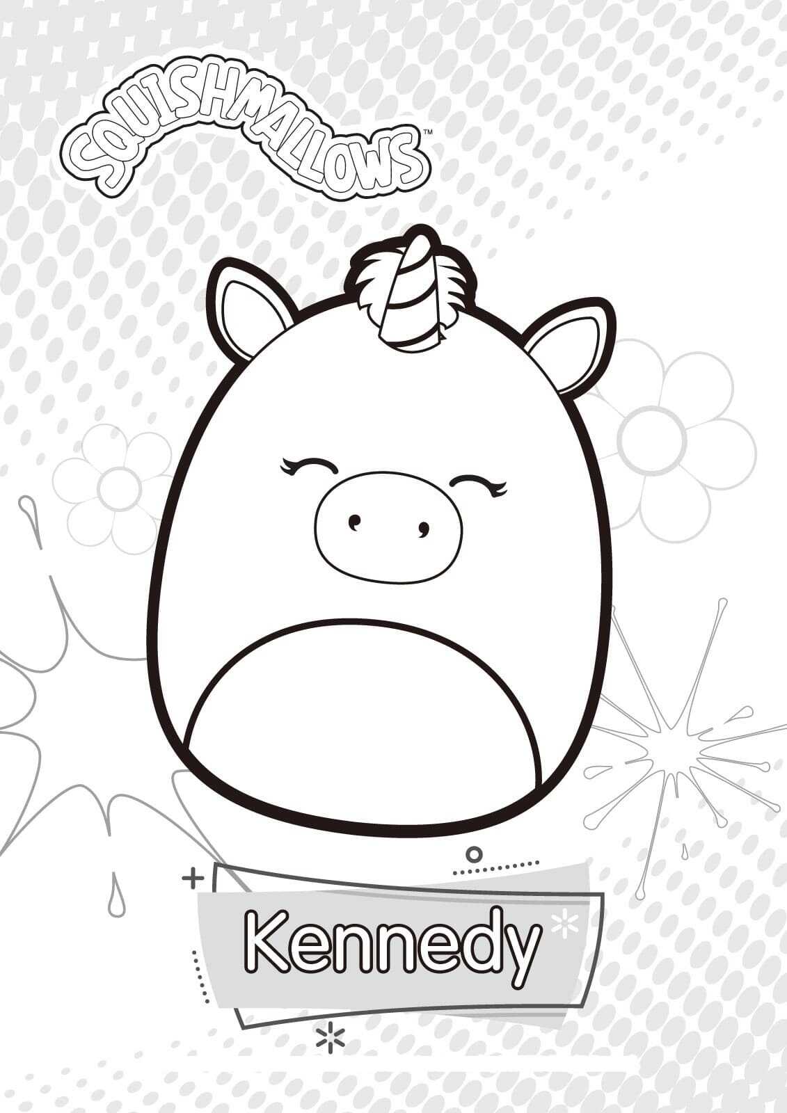 Smiling Kennedy The Unicorn From Squishmallow Coloring Page Free 