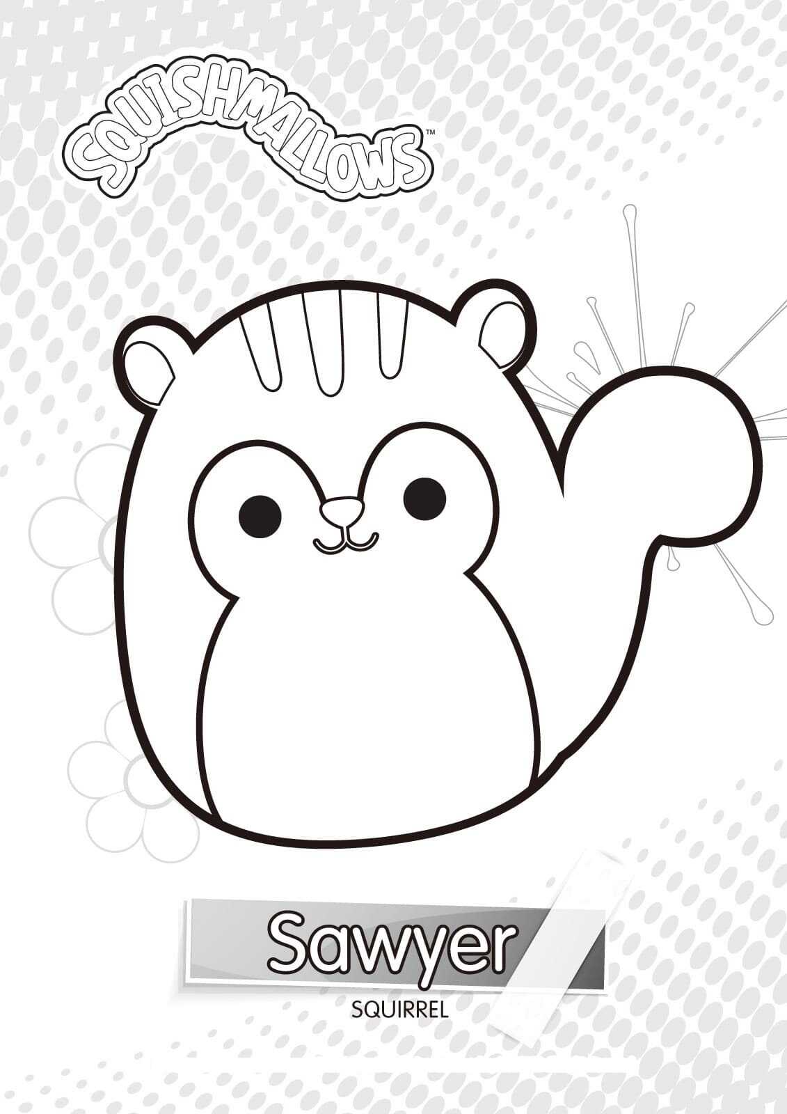 Sawyer The Squirrel With Brown Fur From Squishmallow Coloring Pages