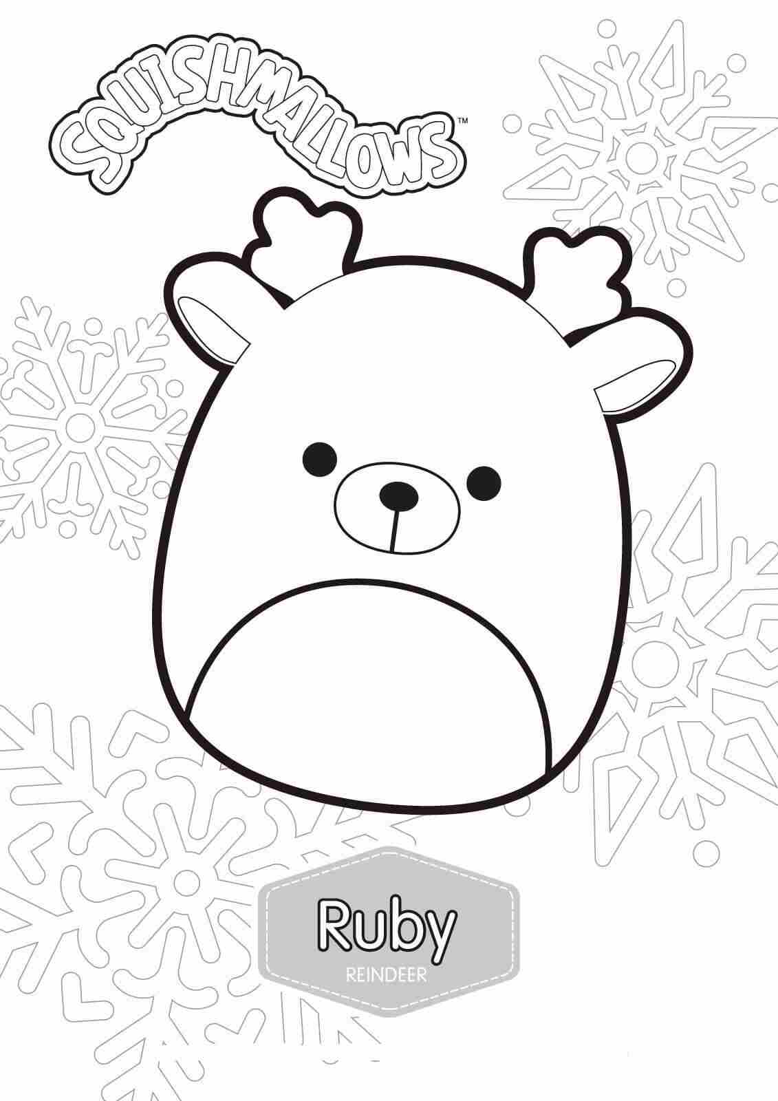 Ruby The Reindeer From Squishmallow Christmas Squad Coloring Page 