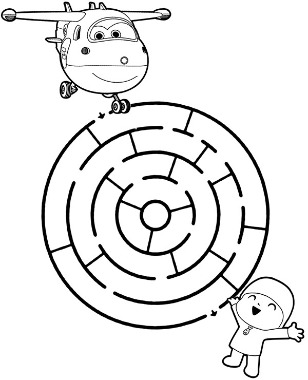 Super Wings Help Jett find the way to the kid in maze Coloring Pages