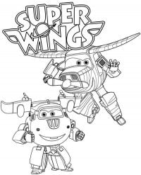 Strong couple Donnie and Bello from Super Wings Animation Coloring Page
