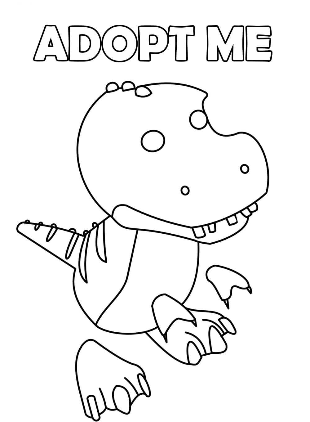 The T-Rex from Adopt me has two small nostrils on its snout and white teeth that can be seen in its mouth Coloring Pages