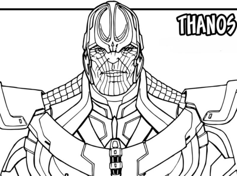 A portrait of Thanos wears a strong metal of armor Coloring Page