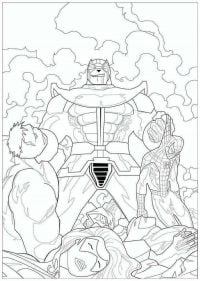 Lord Thanos defeated Spider man and Hulk from the Avengers Endgame Coloring Pages