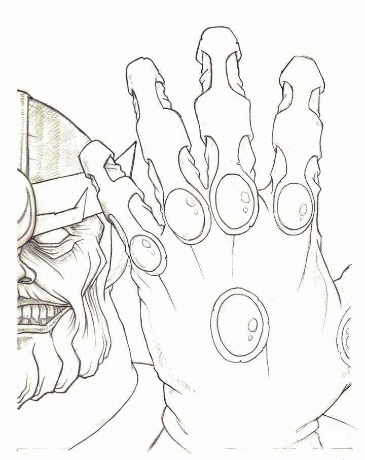 Шесть драгоценных камней бесконечности на единственной перчатке Таноса из раскраски Мстители