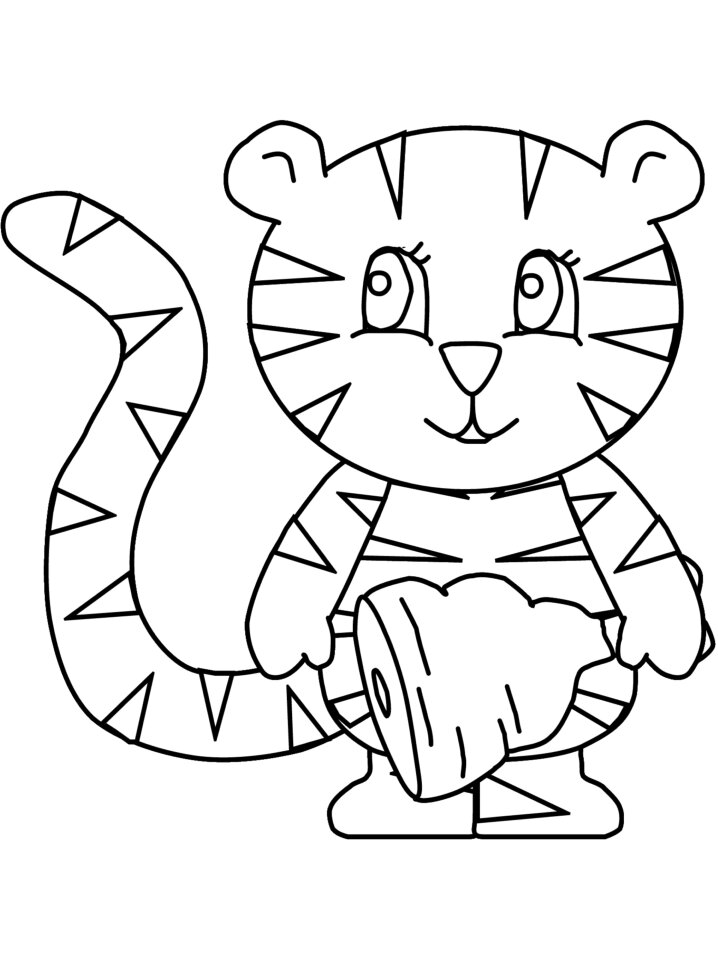 Un petit tigre tient un pilon de dinde de Tiger