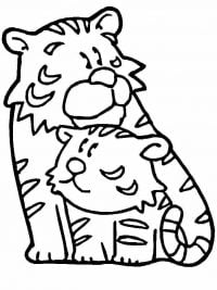 Mother Tiger and her child Coloring Page